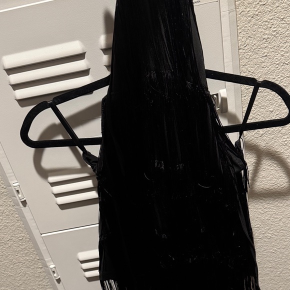 Black Fringe Halter Dress - Picture 2 of 3